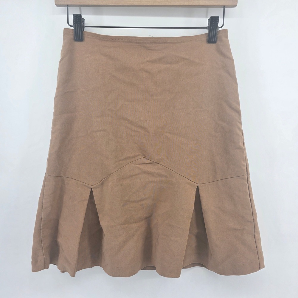 East of LA Brown Pleated Hem Mini Skirt‎ Small Made in USA Tan A-Line
